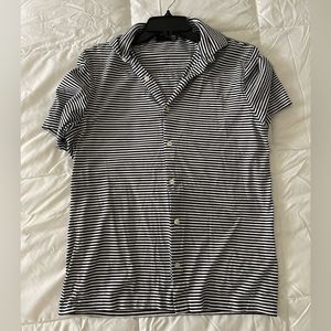 murano horizontal stripes slim fit button up short sleeve shirt untuckit fit